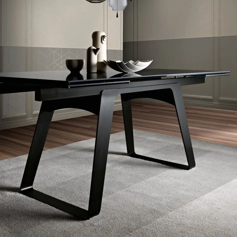 Extendable Dining Table in Glass Ceramic and Metal Made in Italy - Ania Viadurini