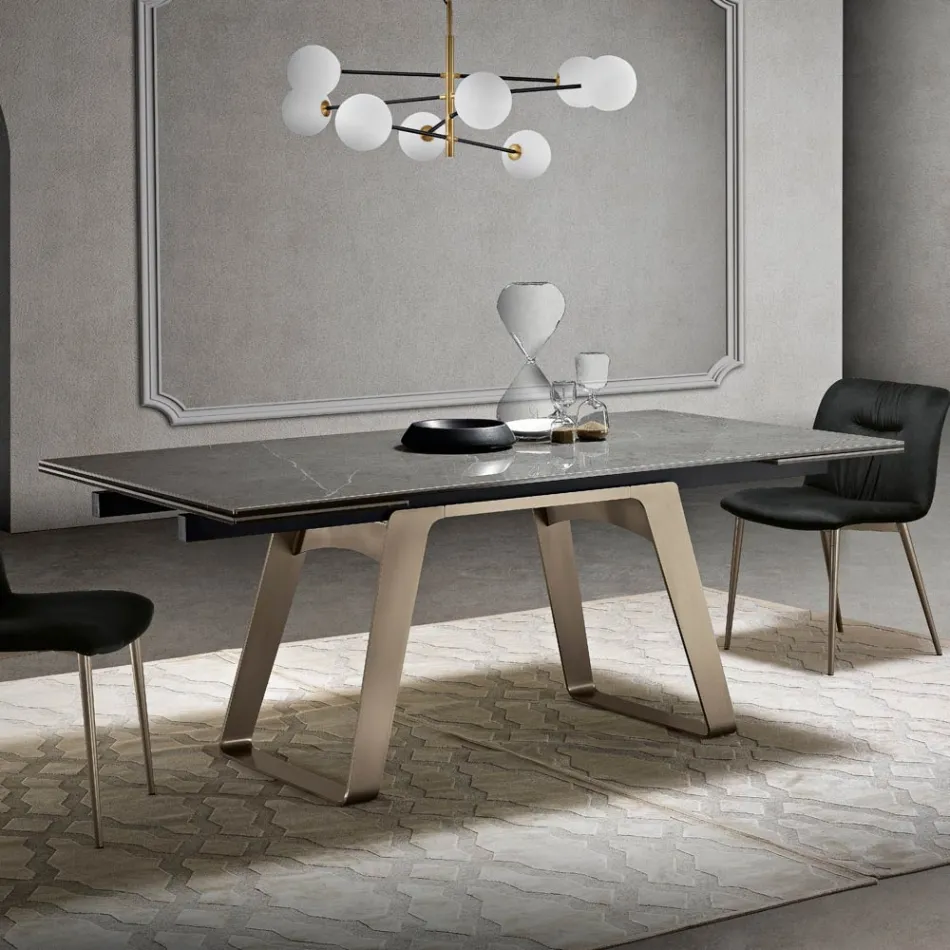 Extendable Dining Table in Glass Ceramic and Metal Made in Italy - Ania Viadurini