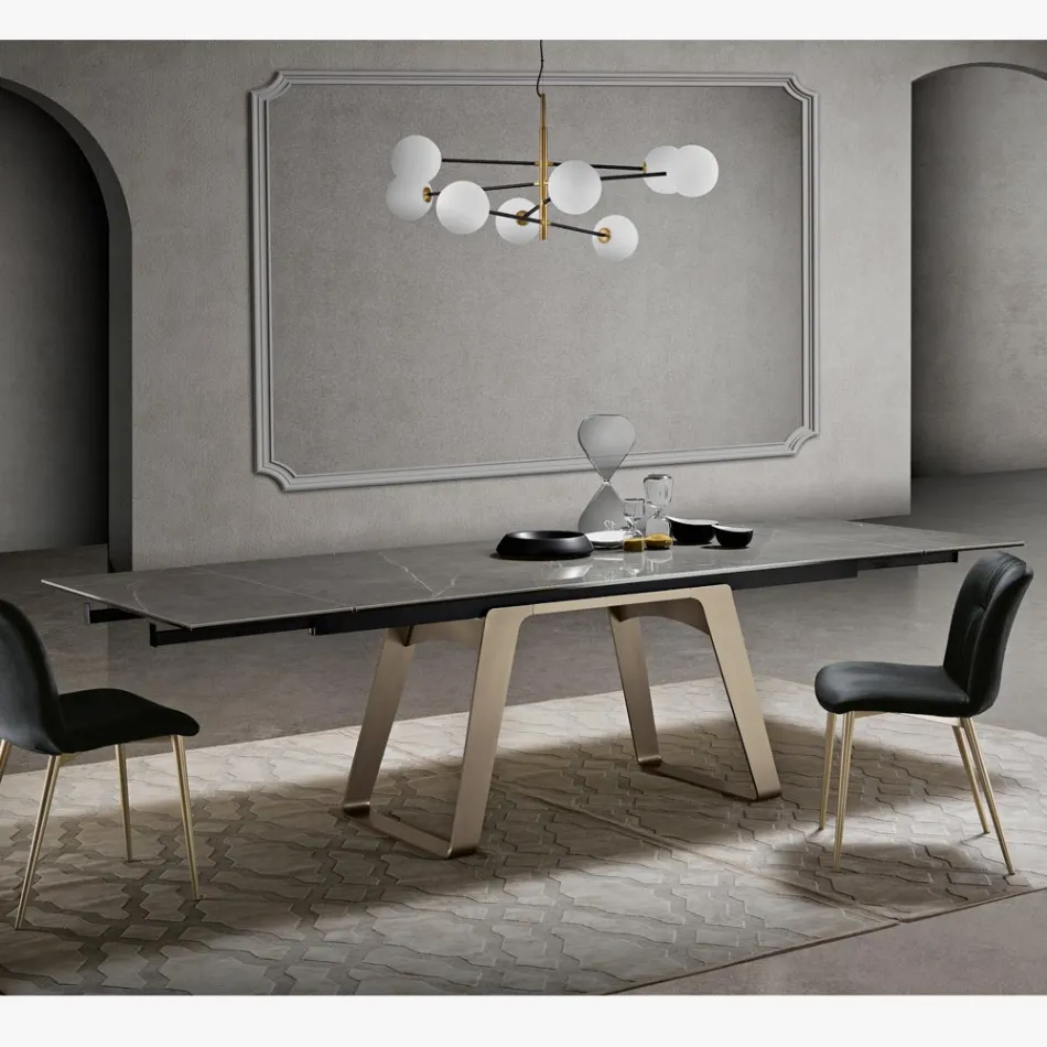 Extendable Dining Table in Glass Ceramic and Metal Made in Italy - Ania Viadurini