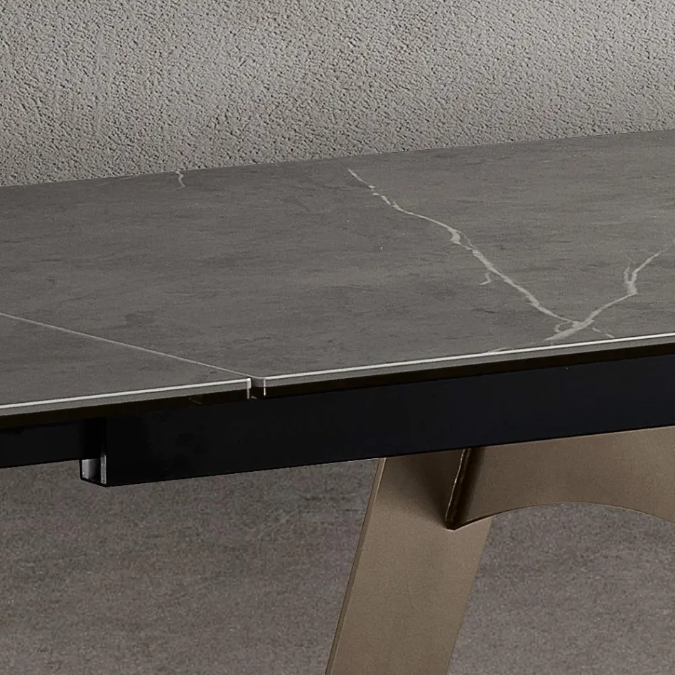 Extendable Dining Table in Glass Ceramic and Metal Made in Italy - Ania Viadurini