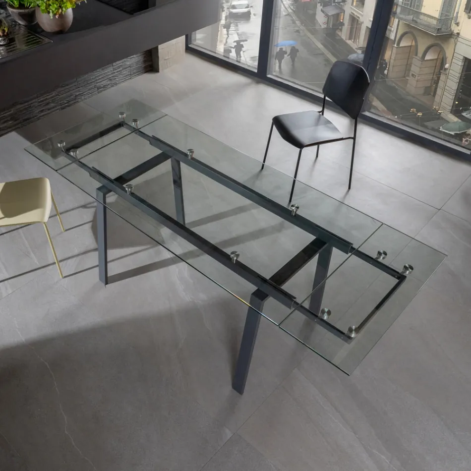 Extendable dining table made of glass, L 140/200x P 80 cm - Nardo Viadurini