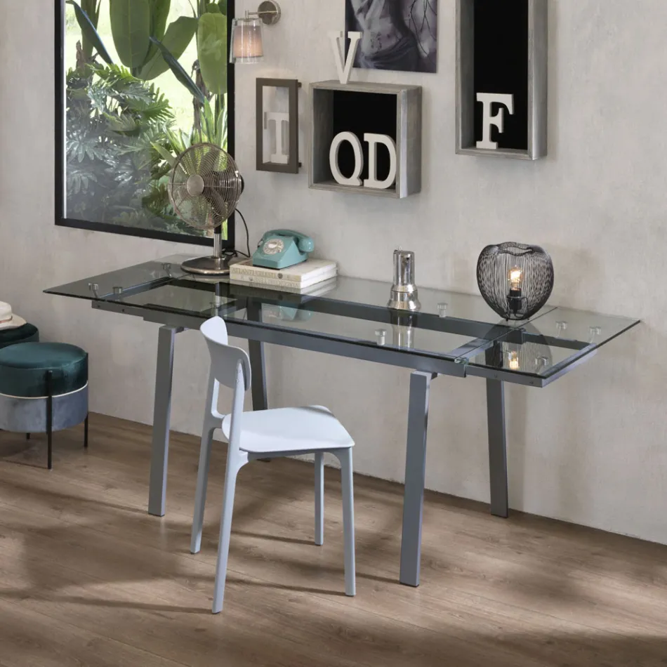 Extendable dining table made of glass, L 140/200x P 80 cm - Nardo Viadurini