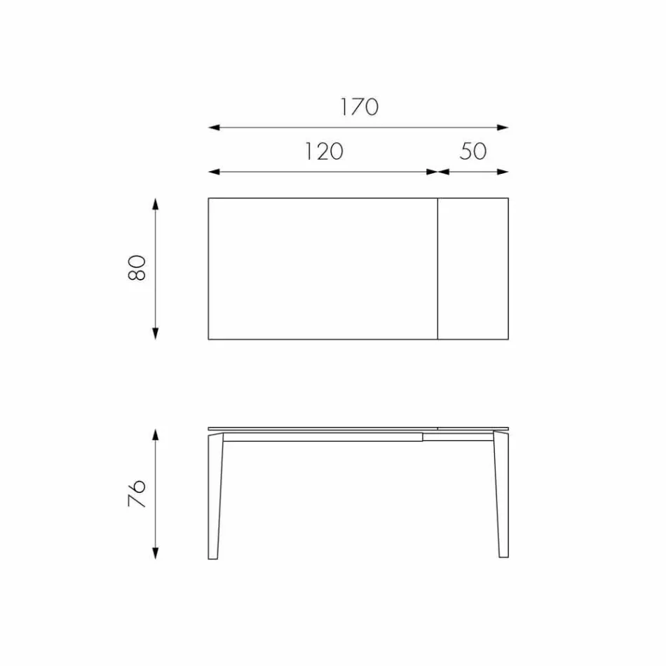 Extendable glass-ceramic dining table, 120 / 170xP80 cm, Bino Viadurini