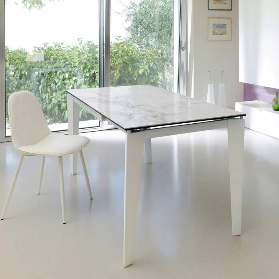 Extendable glass-ceramic dining table, 120 / 170xP80 cm, Bino Viadurini