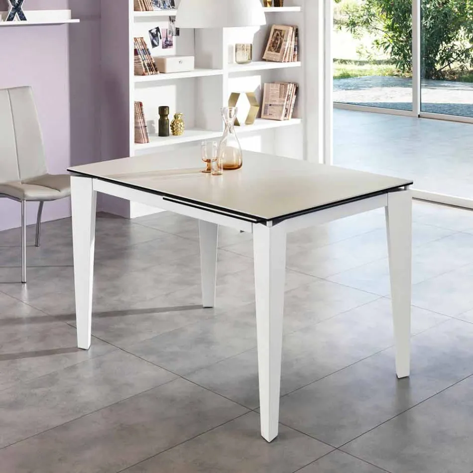 Extendable glass-ceramic dining table, 120 / 170xP80 cm, Bino Viadurini
