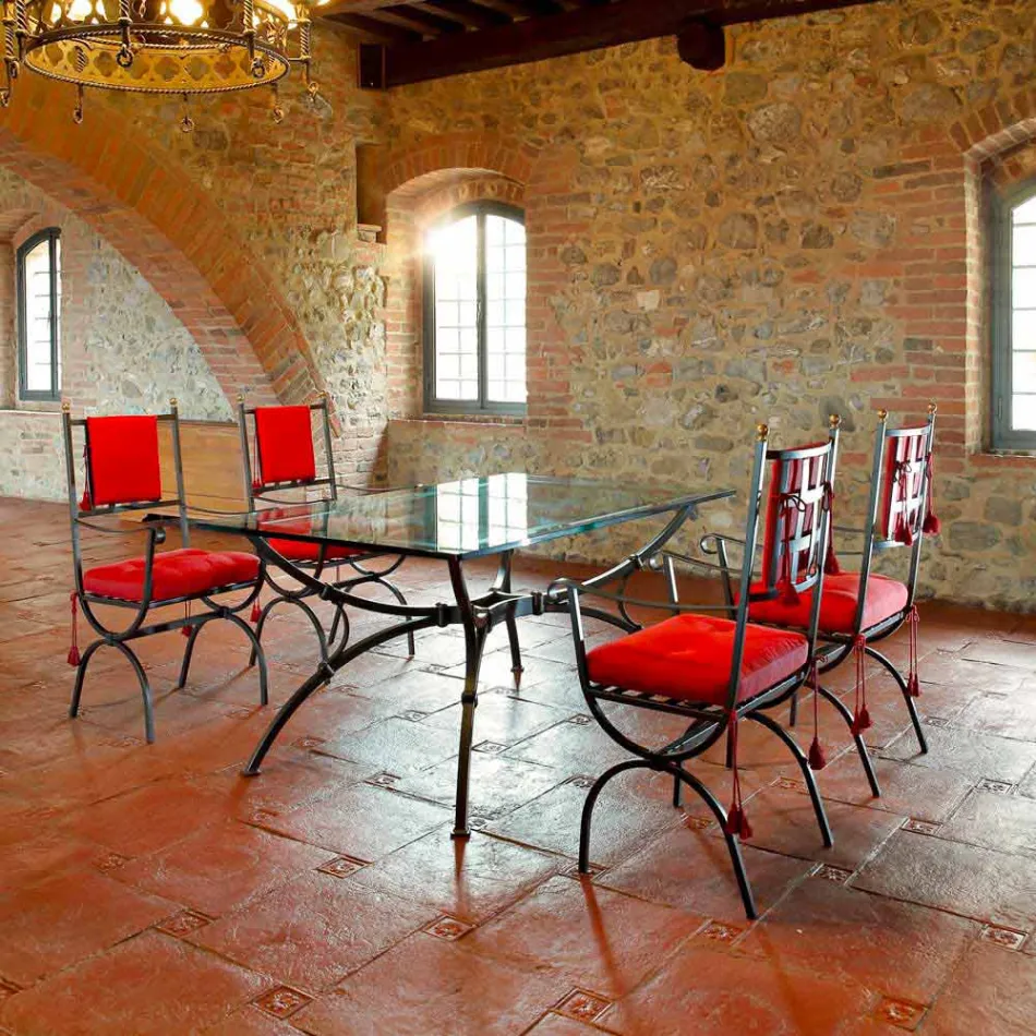 Handcrafted Dining Table with Glass Top Made in Italy - Principe Viadurini