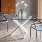 Solid Beech Base Dining Table and Tempered Glass Top - Evergreen Viadurini