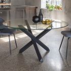Solid Beech Base Dining Table and Tempered Glass Top - Evergreen Viadurini