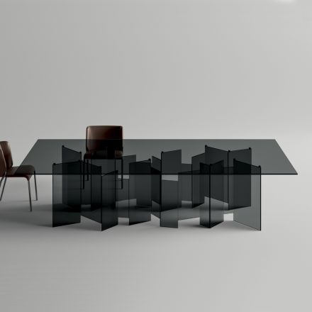 Dining Table with Base and Rectangular Glass Top Made in Italy - Thommy Viadurini
