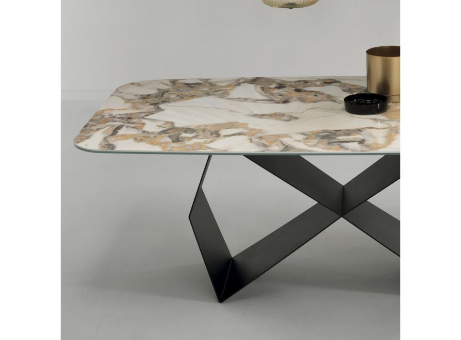 Dining Table with Marble Effect Ceramic Top Made in Italy - Mirco Viadurini