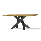 Dining Table with Real Solid Wood Top and Metal Base - Ibisco Viadurini