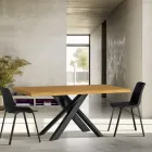 Dining Table with Real Solid Wood Top and Metal Base - Ibisco Viadurini