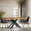 Dining Table with Real Solid Wood Top and Metal Base - Ibisco