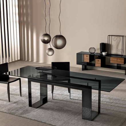 Dining Table with Smoked Glass Top and Metal Base 4 Dimensions - Speck Viadurini