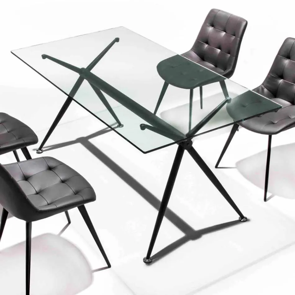 Dining table with transparent tempered glass top - Thor Viadurini