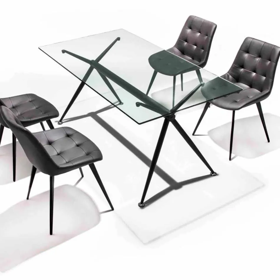 Dining table with transparent tempered glass top - Thor Viadurini