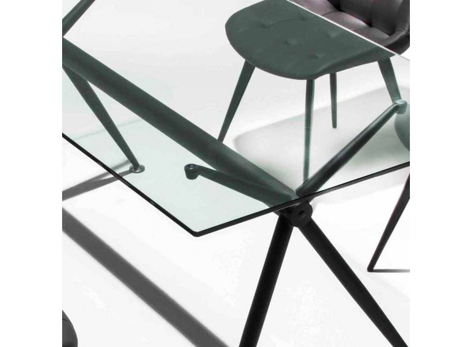 Dining table with transparent tempered glass top - Thor Viadurini