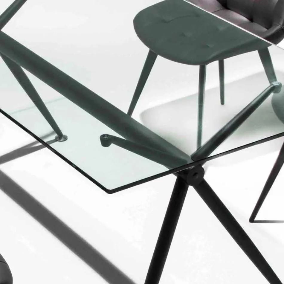 Dining table with transparent tempered glass top - Thor Viadurini
