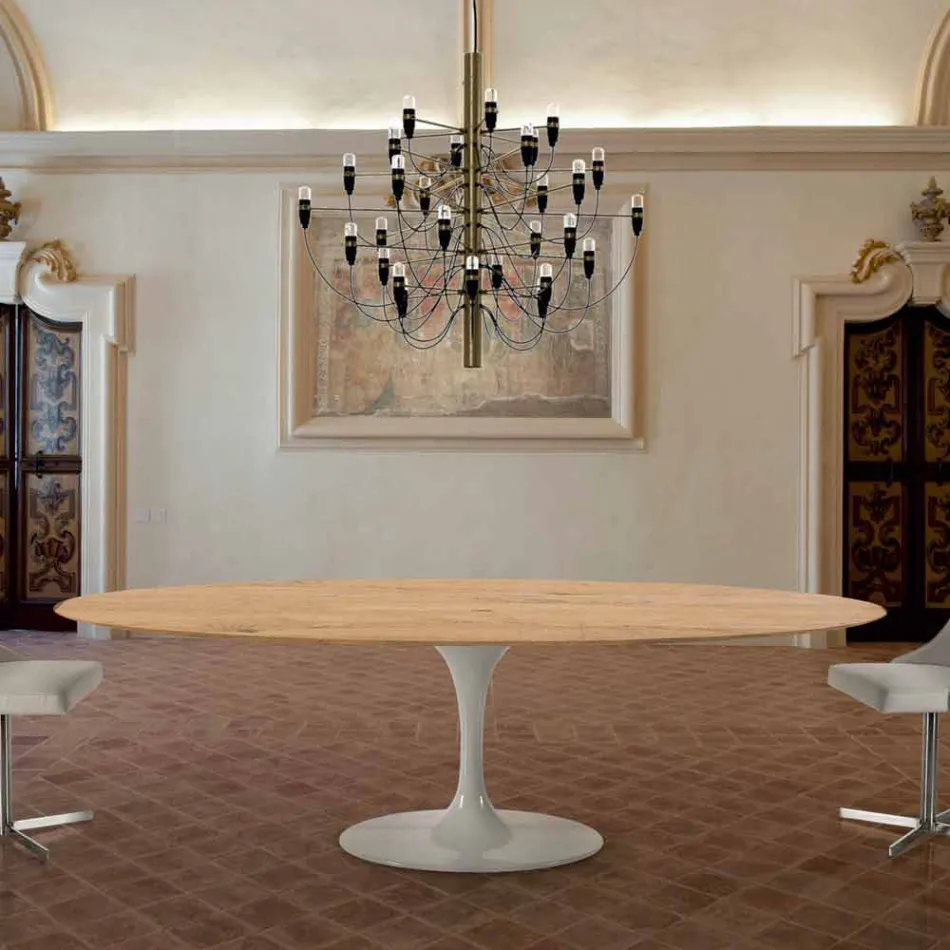 Dining Table with Oval Veneered Top Made in Italy - Dollars Viadurini