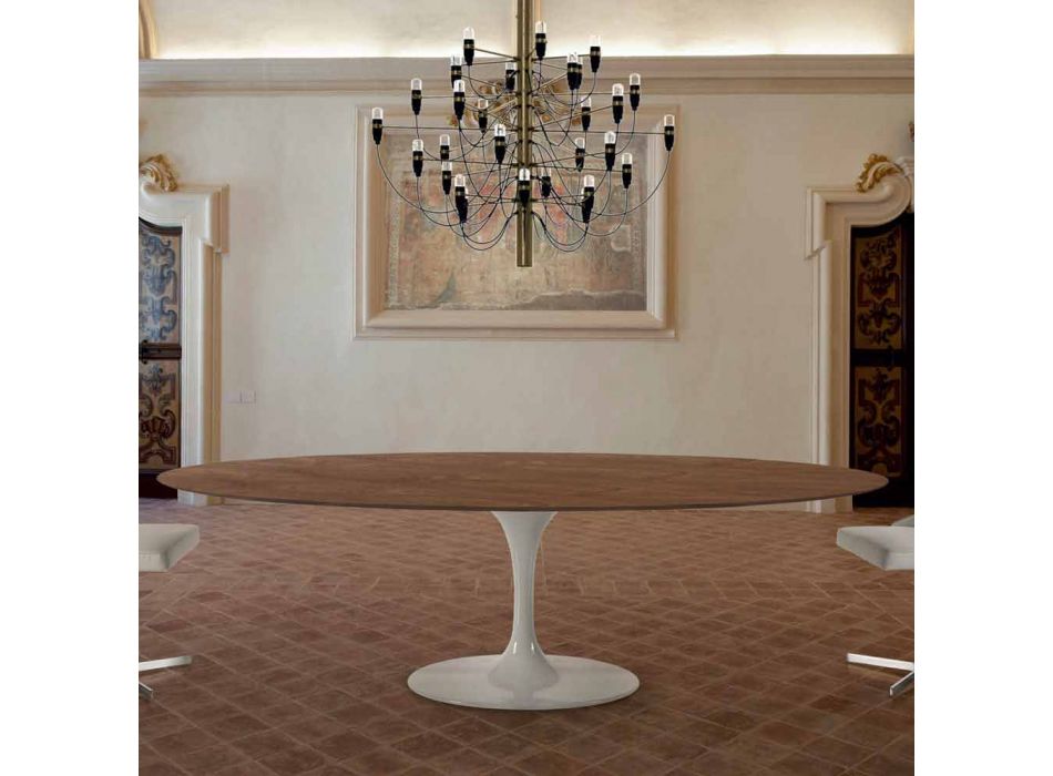 Dining Table with Oval Veneered Top Made in Italy - Dollars Viadurini