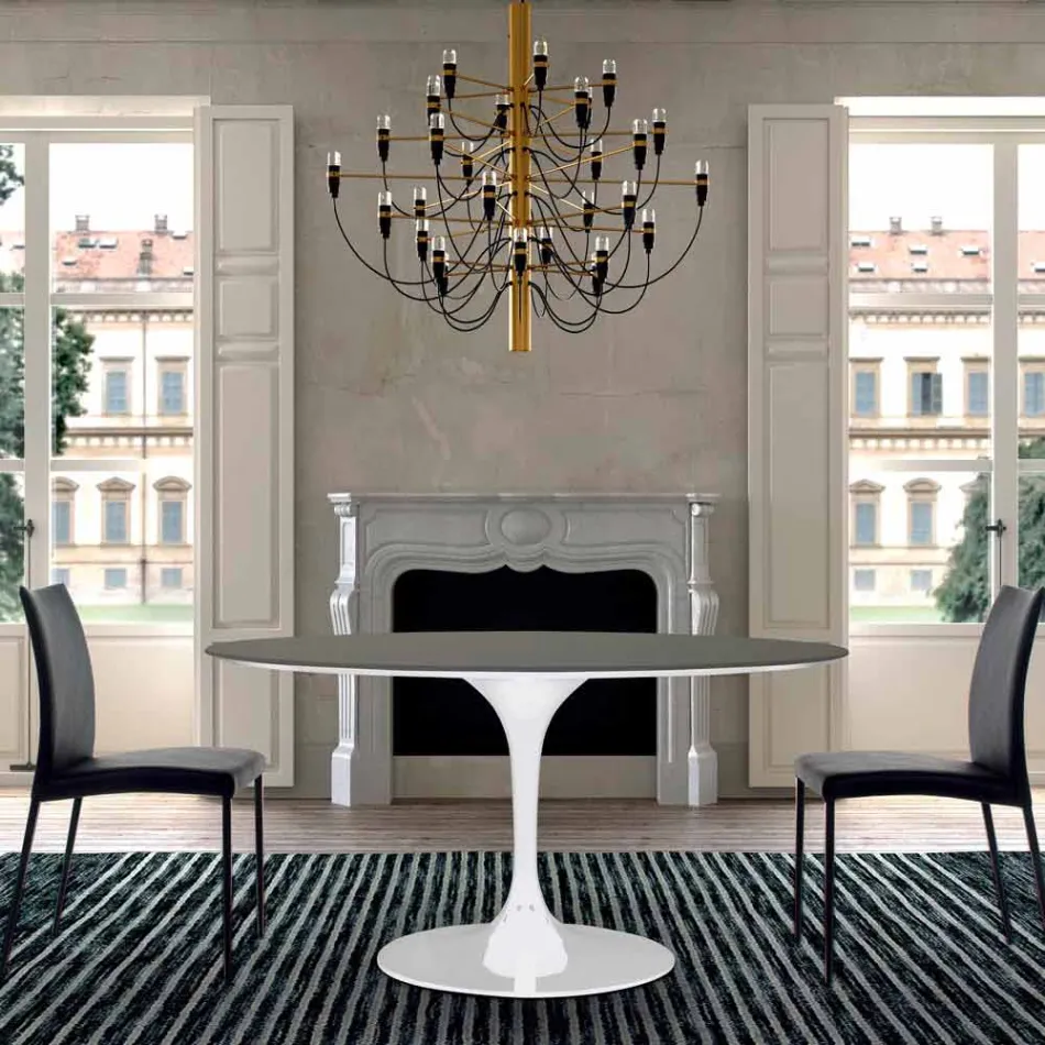 Dining Table with Round Top in High Quality Fenix Made in Italy - Dollars Viadurini