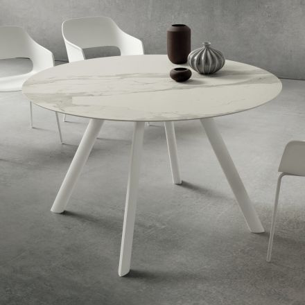 Dining Table with Round Laminam Top Made in Italy - Lingotto Viadurini