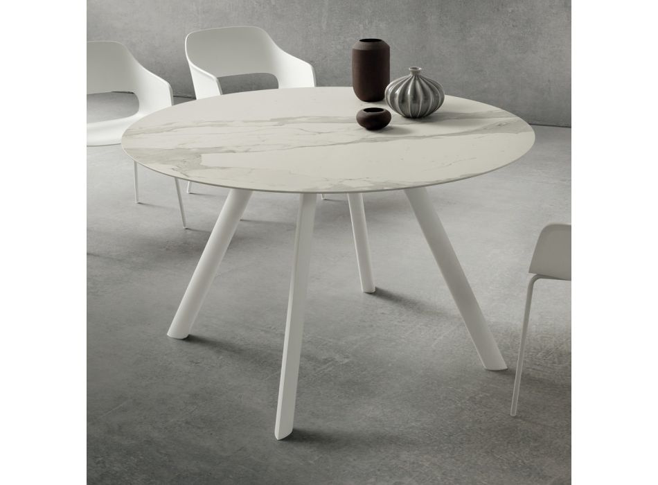 Dining Table with Round Laminam Top Made in Italy - Lingotto Viadurini