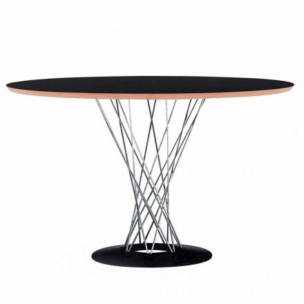 Dining Table with Round Top in Black Laminate Made in Italy - Plaza Viadurini