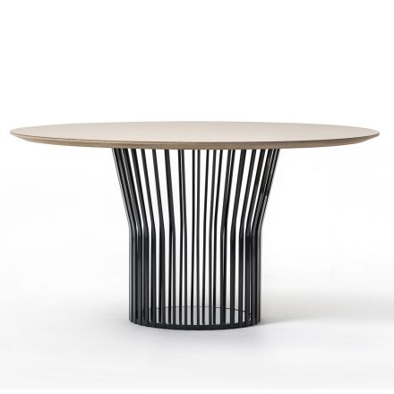 Dining Table with Round Wooden Top Made in Italy - Alfero Viadurini