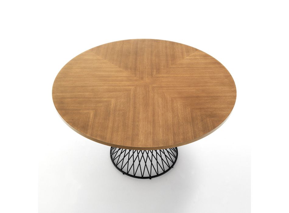 Dining Table with Round Top in Oak Veneered Mdf - Emmanuel Viadurini
