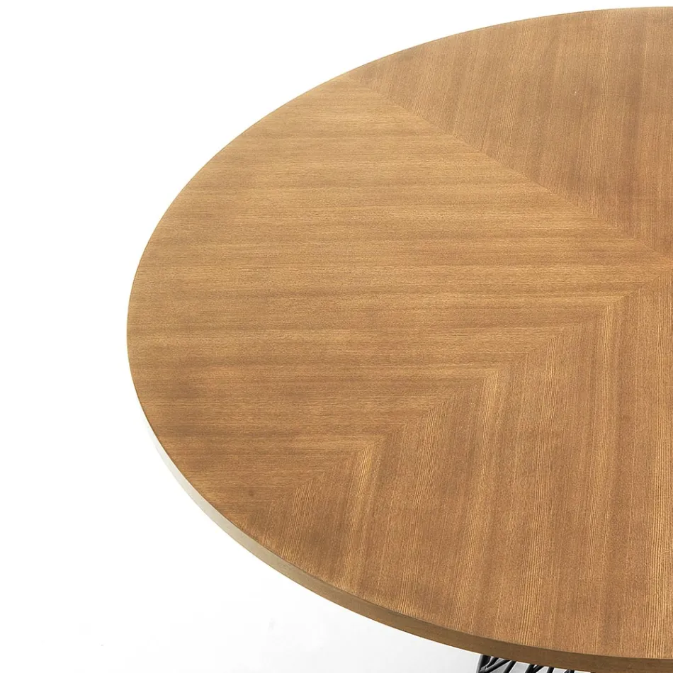Dining Table with Round Top in Oak Veneered Mdf - Emmanuel Viadurini