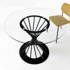 Dining Table with Round Tempered Glass Top and Steel Base - Mileto Viadurini