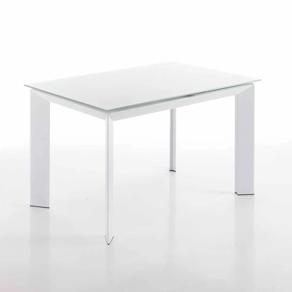 Dining table with Zeno white lacquered tempered glass top Viadurini