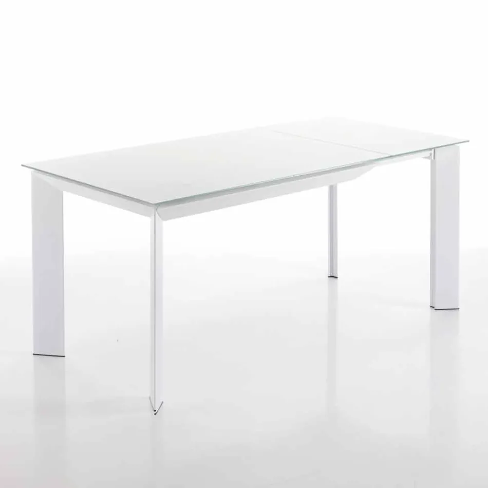 Dining table with Zeno white lacquered tempered glass top Viadurini