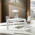 Dining table with Zeno white painted tempered glass top