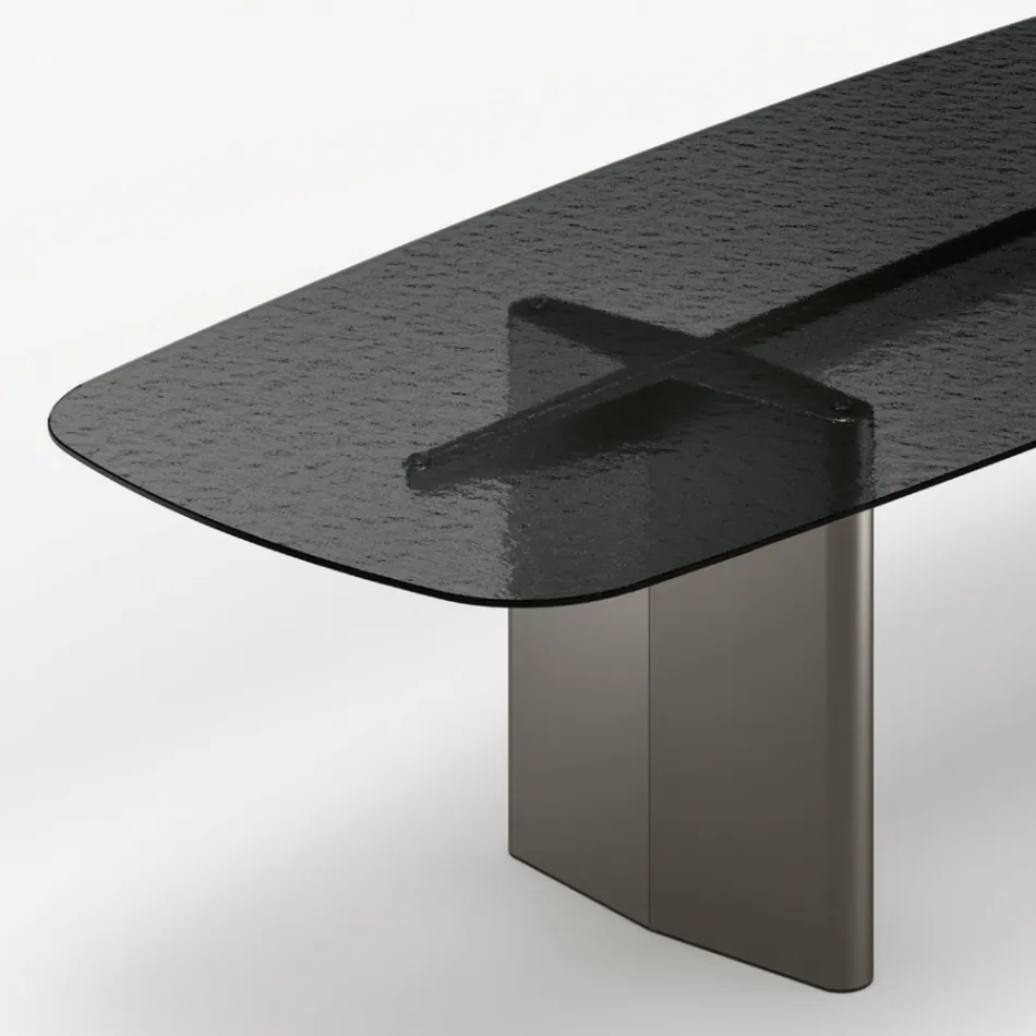 Opalia 320 cm Glass and Metal Dining Table, Made in Italy Viadurini