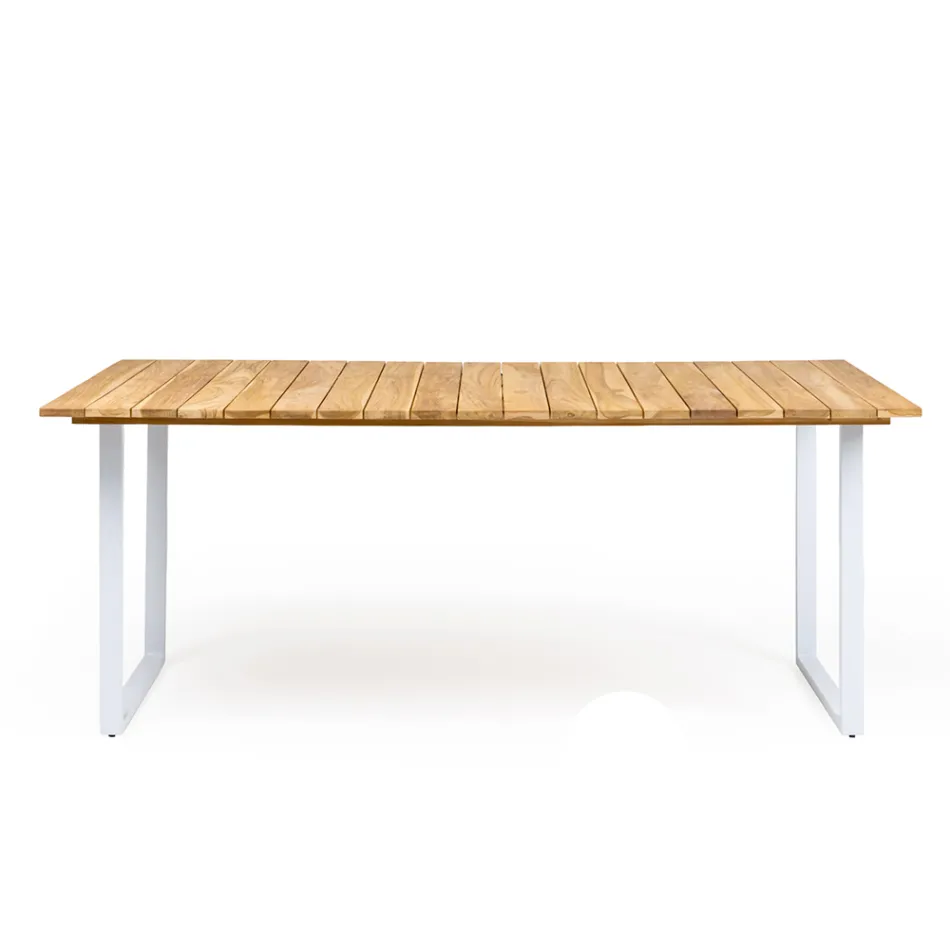 Outdoor Dining Table with Brushed Natural Teak Top - Mistral Viadurini