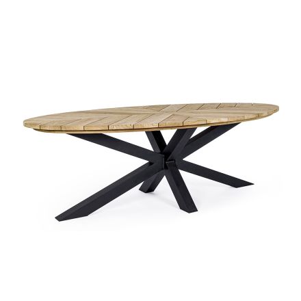 Outdoor Dining Table with Oval Teak Top, Homemotion - Selenia Viadurini