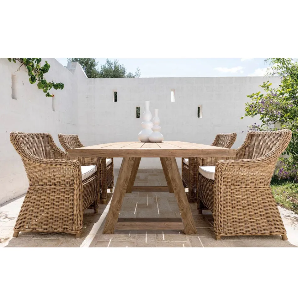 Outdoor Dining Table in Recycled Teak Wood Made in Italy - Bambi Viadurini