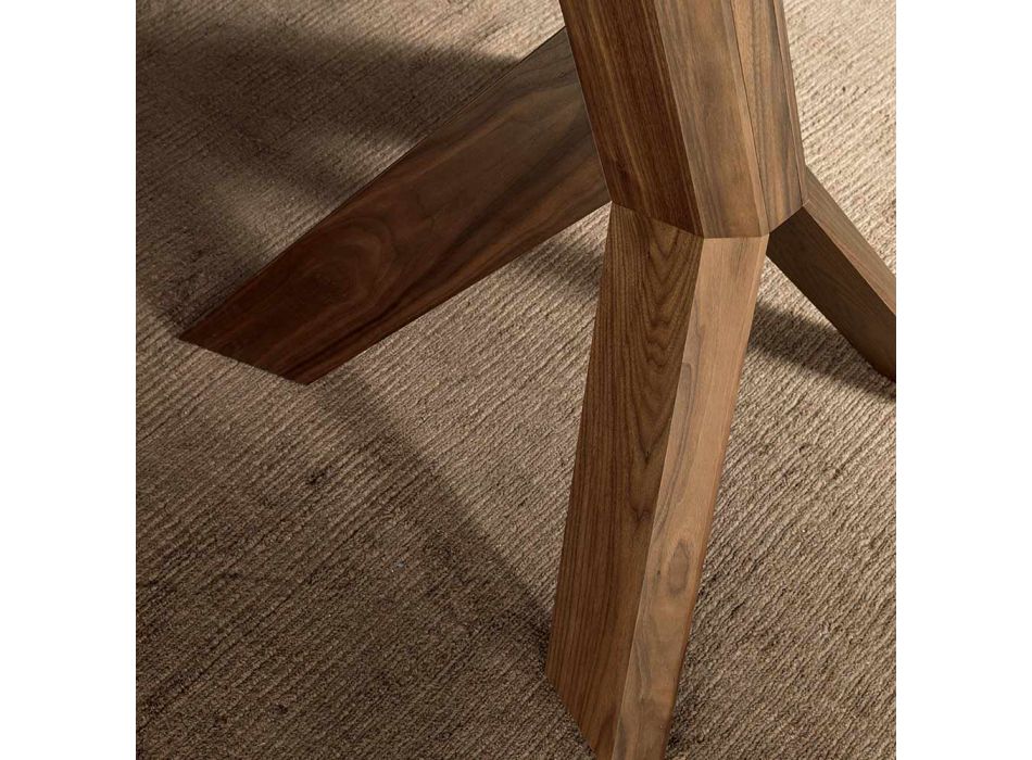 Living Room Dining Table Glass Top and Wooden Legs - Botanical Viadurini