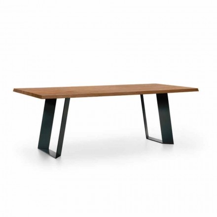Design Dining Table in Fir with Black Metal Legs Made in Italy - Kroma Viadurini