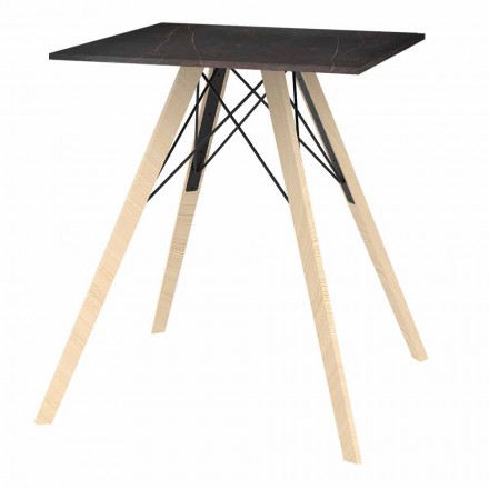 Design Dining Table in Wood and Square Dekton 4 Pieces - Faz Wood by Vondom Viadurini