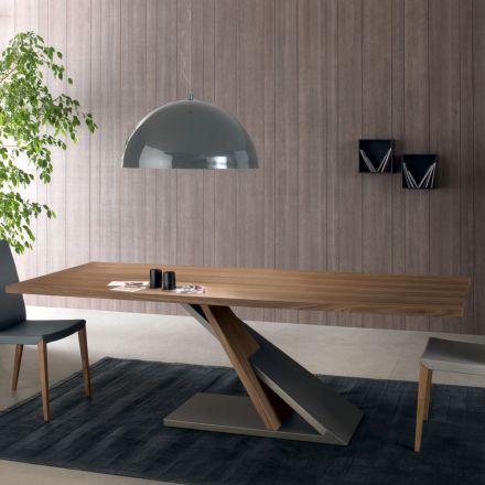 Design Dining Table in Metal Top in Canaletto Walnut - Zorato Wood Viadurini