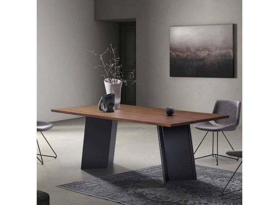 Design Dining Table with Knotted Oak Top Made in Italy - Simeone Viadurini