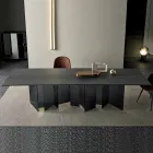 Design Dining Table in Ceramic and Smoked Glass Base Made in Italy - Random Viadurini
