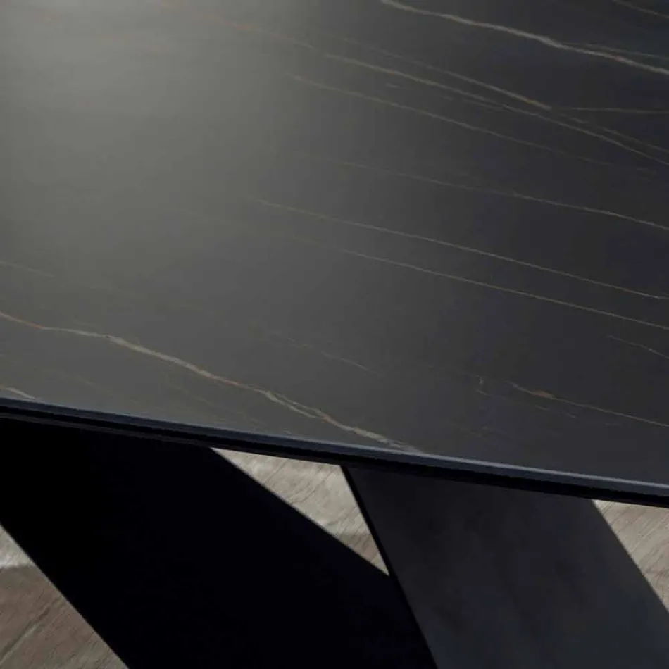 Design Dining Table in Portoro Effect Ceramic and Matt Metal - Falcon Viadurini