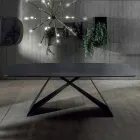 Design Dining Table in Portoro Effect Ceramic and Matt Metal - Falcon Viadurini