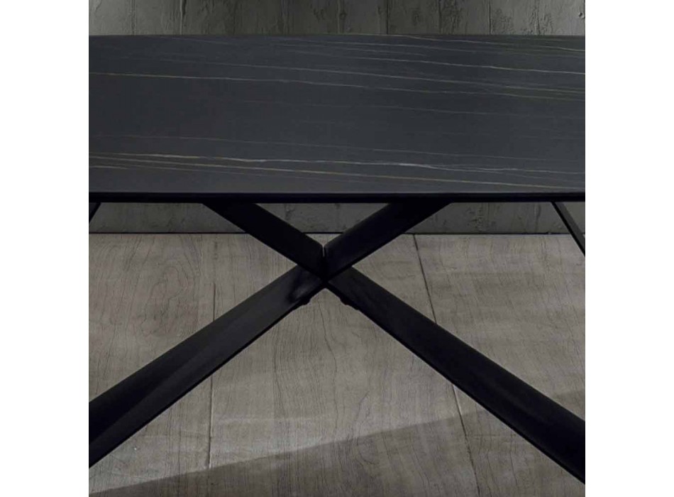 Design Dining Table in Portoro Effect Ceramic and Matt Metal - Falcon Viadurini