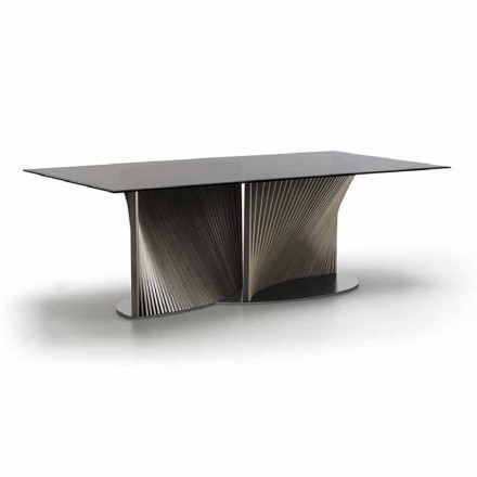 Design Dining Table in Smoked Glass and Oiled Ash Made in Italy - Croma Viadurini
