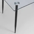 Modern Design Dining Table in Tempered Glass and Black Metal - Foulard Viadurini